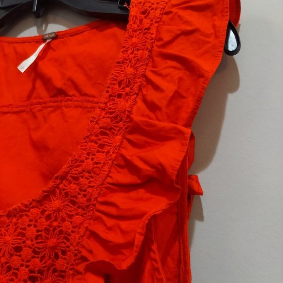FREE PEOPLE Half Moon Red Orange Ruffle Lace Dress - Picture 6 of 9